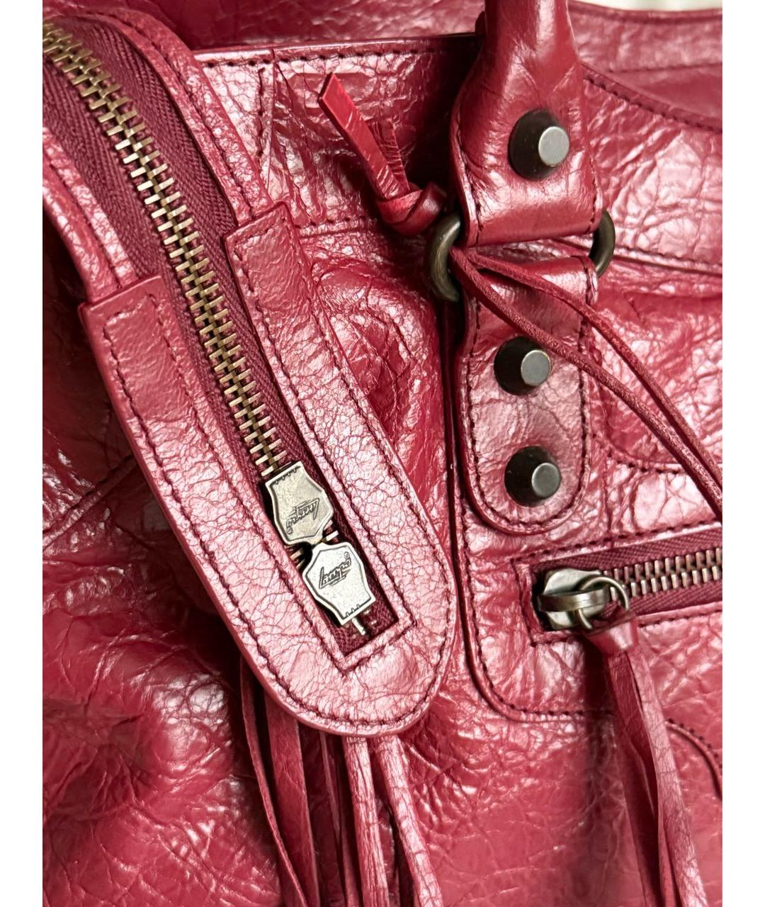 BALENCIAGA Бордовая кожаная сумка с короткими ручками, фото 4