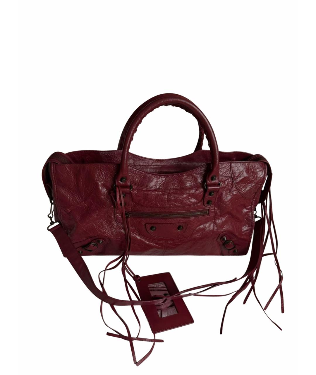 BALENCIAGA Бордовая кожаная сумка с короткими ручками, фото 1