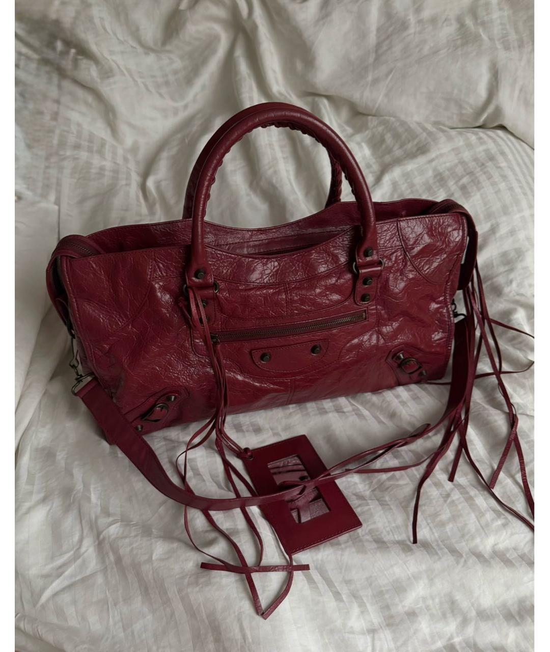 BALENCIAGA Бордовая кожаная сумка с короткими ручками, фото 9