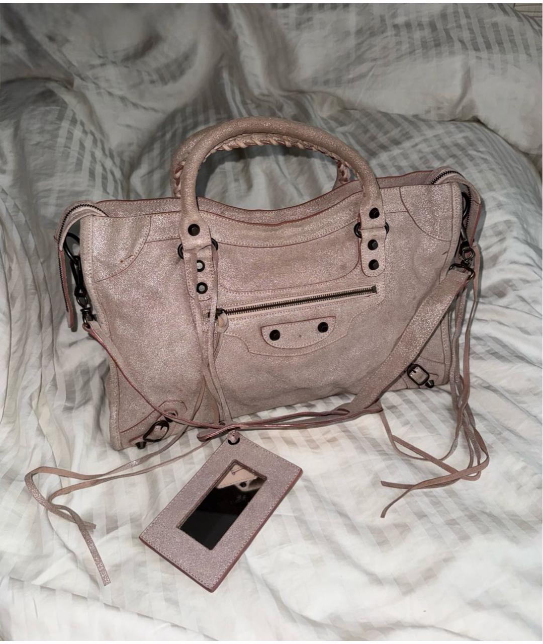 BALENCIAGA Розовая замшевая сумка с короткими ручками, фото 9