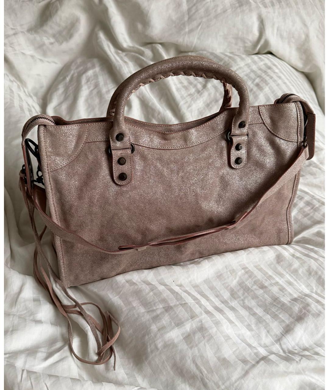 BALENCIAGA Розовая замшевая сумка с короткими ручками, фото 2