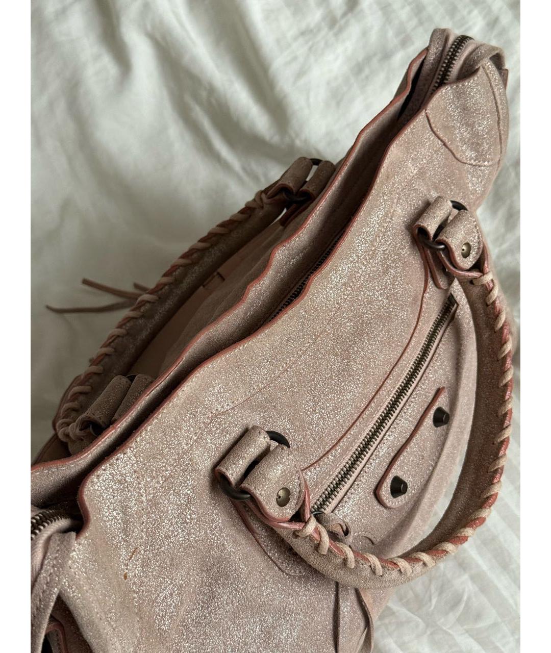 BALENCIAGA Розовая замшевая сумка с короткими ручками, фото 4