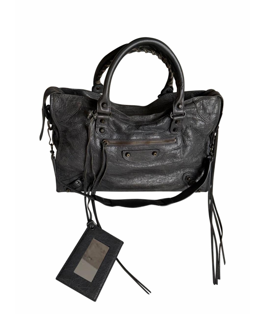 BALENCIAGA Серая кожаная сумка с короткими ручками, фото 1