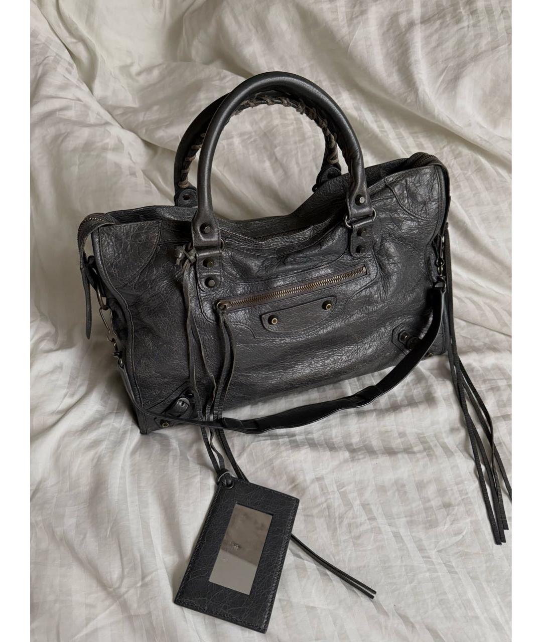 BALENCIAGA Серая кожаная сумка с короткими ручками, фото 9