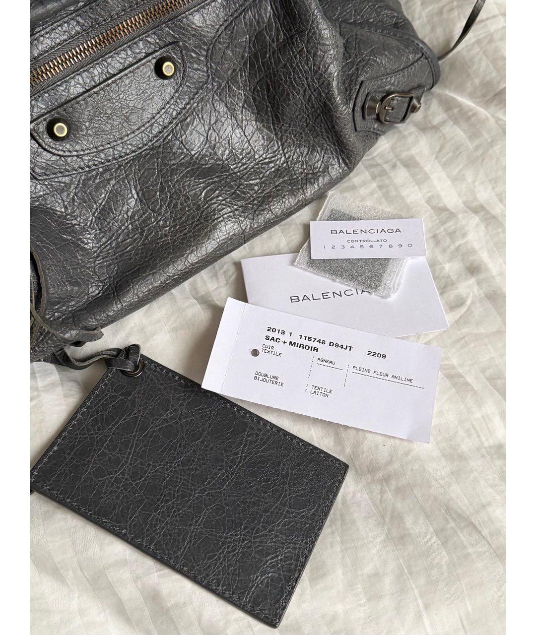 BALENCIAGA Серая кожаная сумка с короткими ручками, фото 6