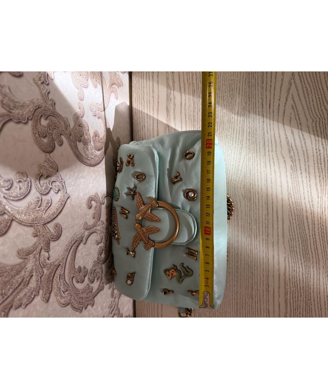 PINKO Бирюзовая кожаная сумка через плечо, фото 5