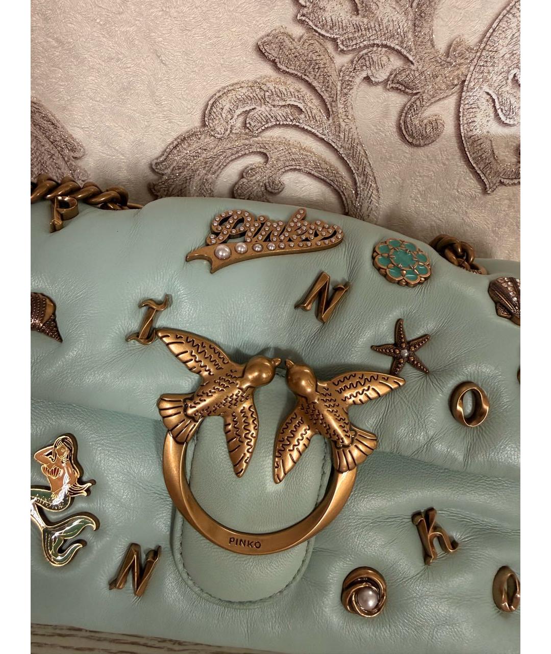 PINKO Бирюзовая кожаная сумка через плечо, фото 6