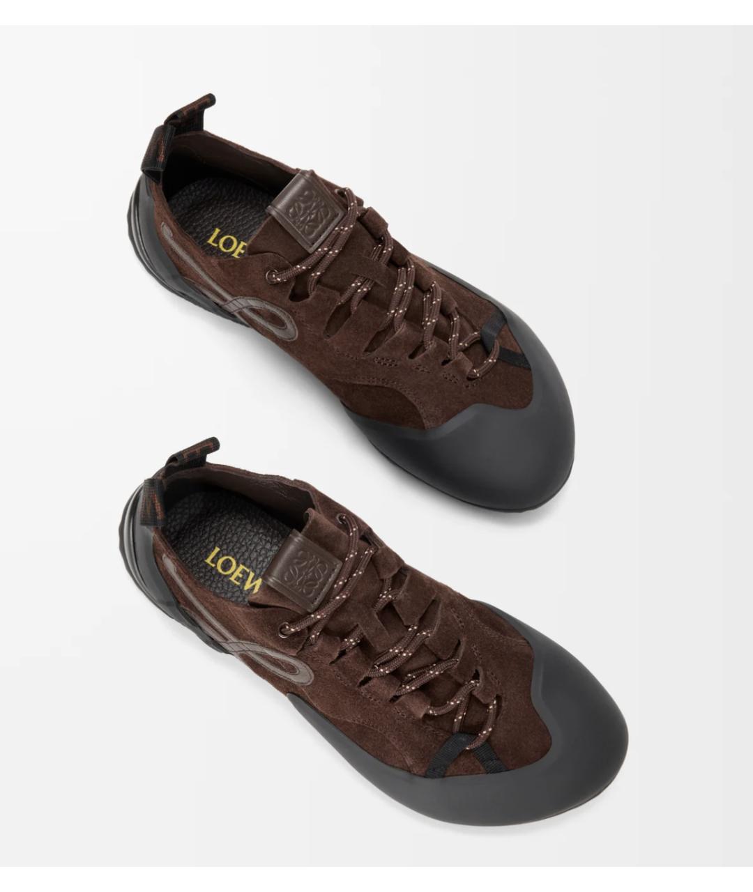 LOEWE Коричневые кожаные кроссовки, фото 3