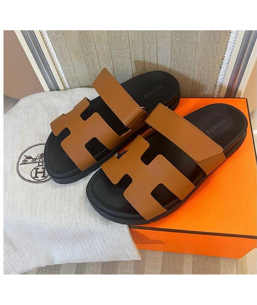 HERMES Коричневые кожаные сандалии, фото 3