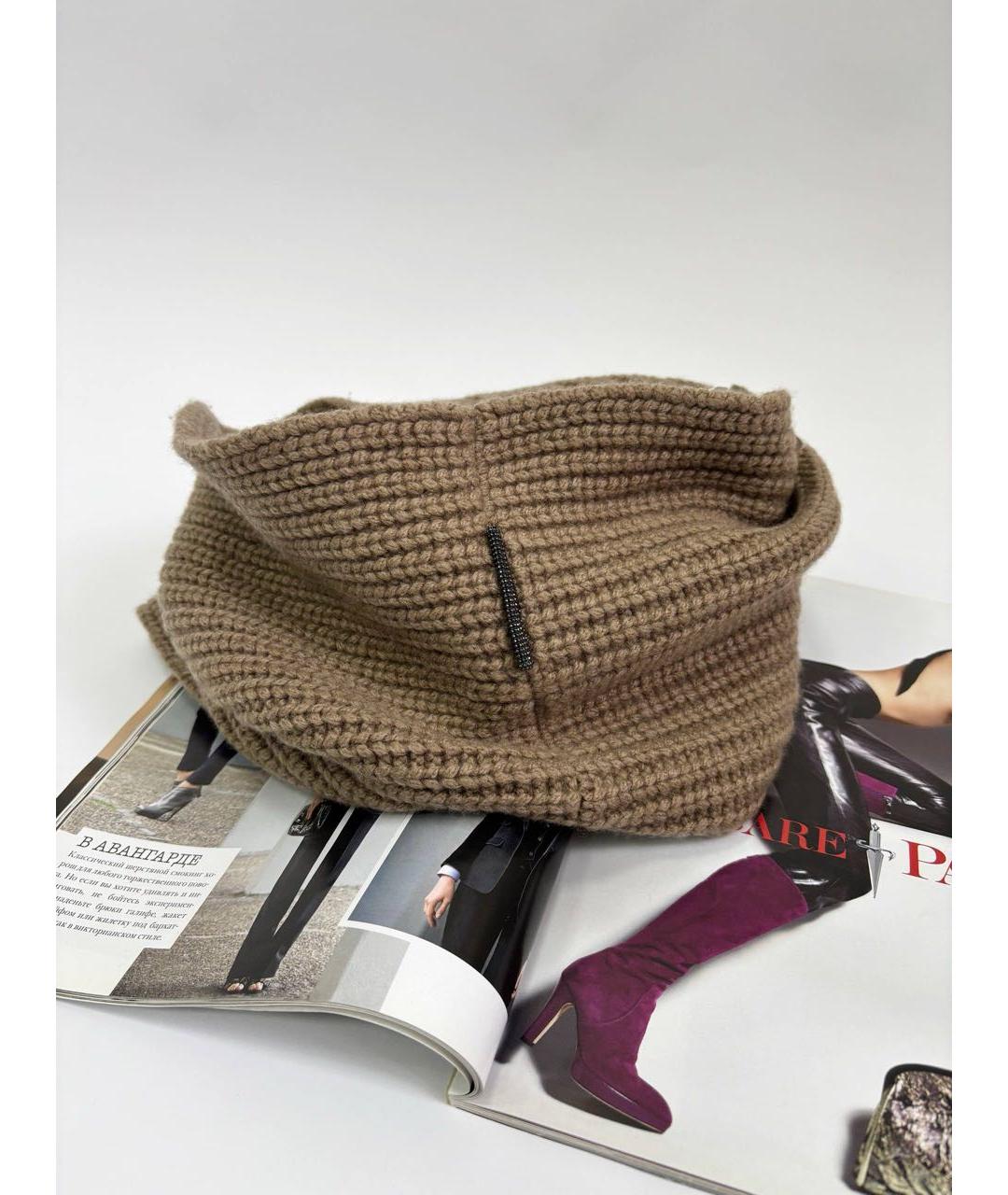 BRUNELLO CUCINELLI Коричневый шарф, фото 4