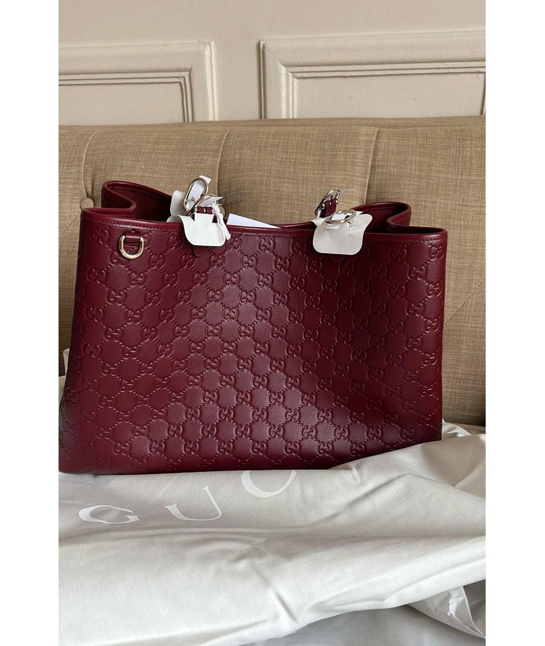 GUCCI Бордовая кожаная сумка тоут, фото 2
