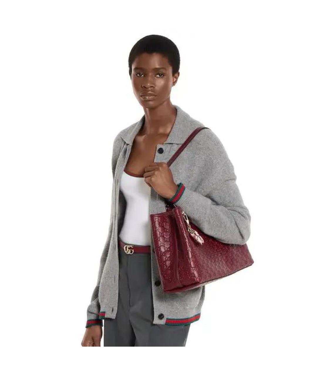 GUCCI Бордовая кожаная сумка тоут, фото 3