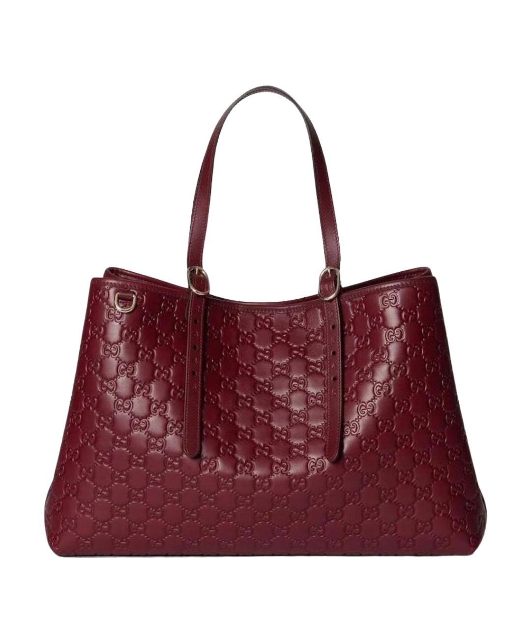GUCCI Бордовая кожаная сумка тоут, фото 5