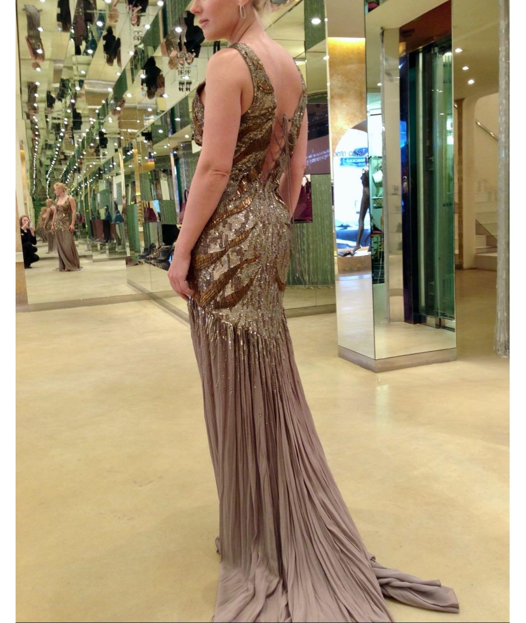 ROBERTO CAVALLI Хаки шелковое вечернее платье, фото 5