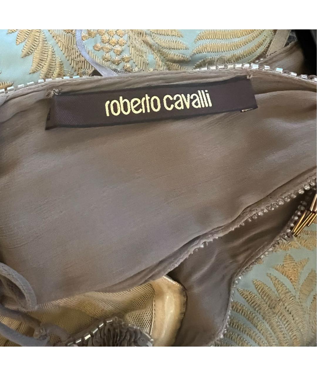 ROBERTO CAVALLI Хаки шелковое вечернее платье, фото 3