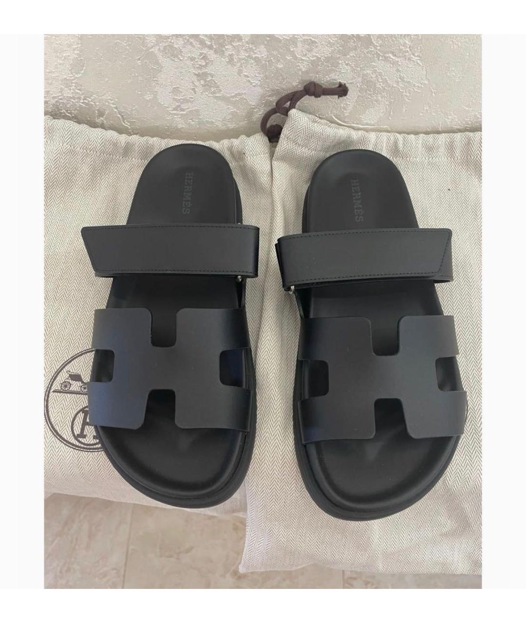 HERMES Черные кожаные сандалии, фото 2