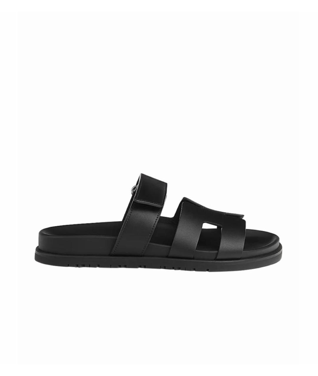 HERMES Черные кожаные сандалии, фото 4