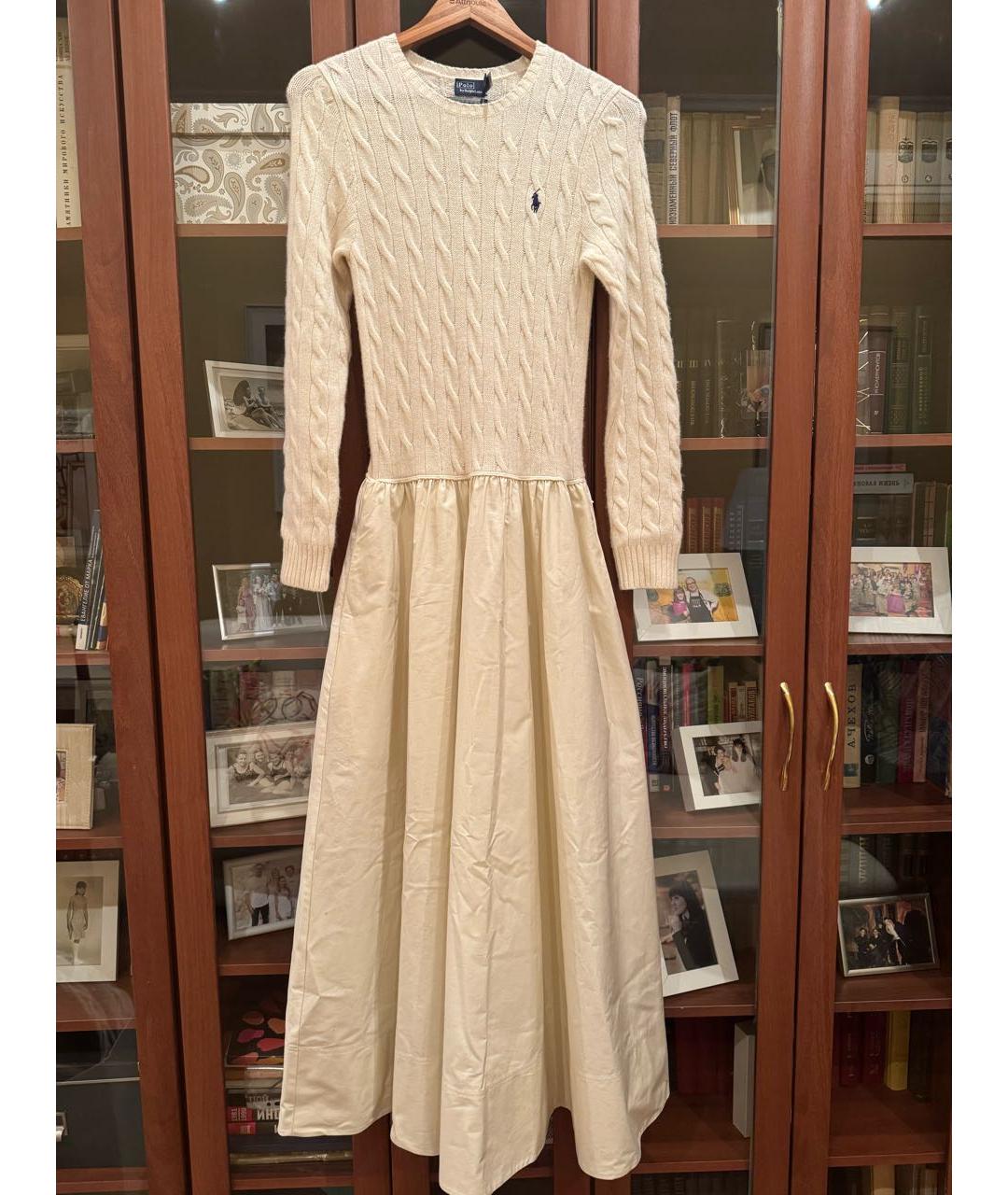 POLO RALPH LAUREN Бежевое шерстяное повседневное платье, фото 9