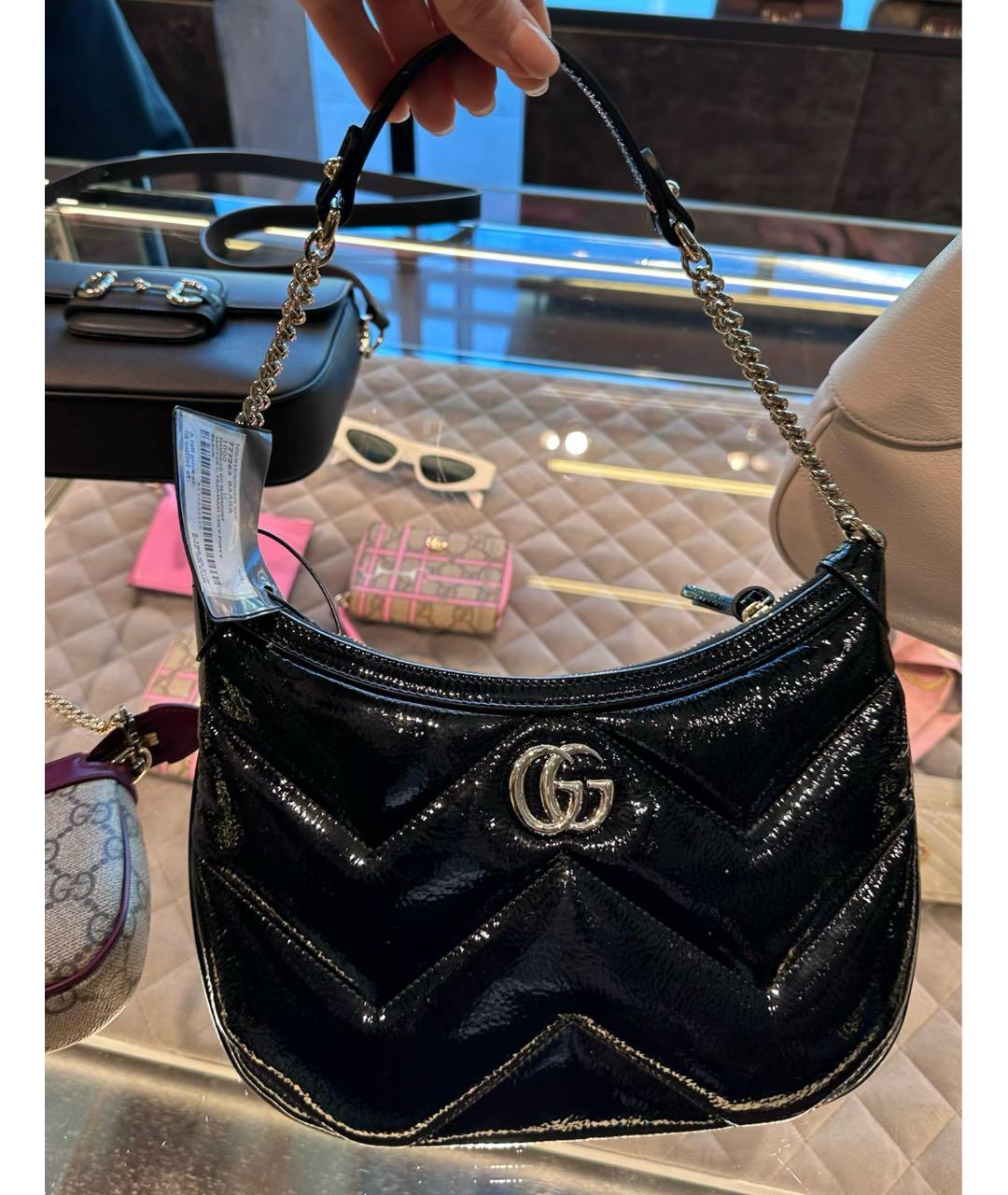 GUCCI Черная сумка через плечо из лакированной кожи, фото 5