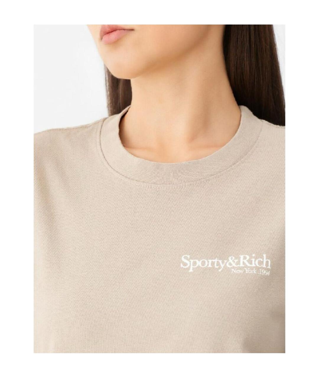 SPORTY AND RICH Бежевая хлопковая футболка, фото 7