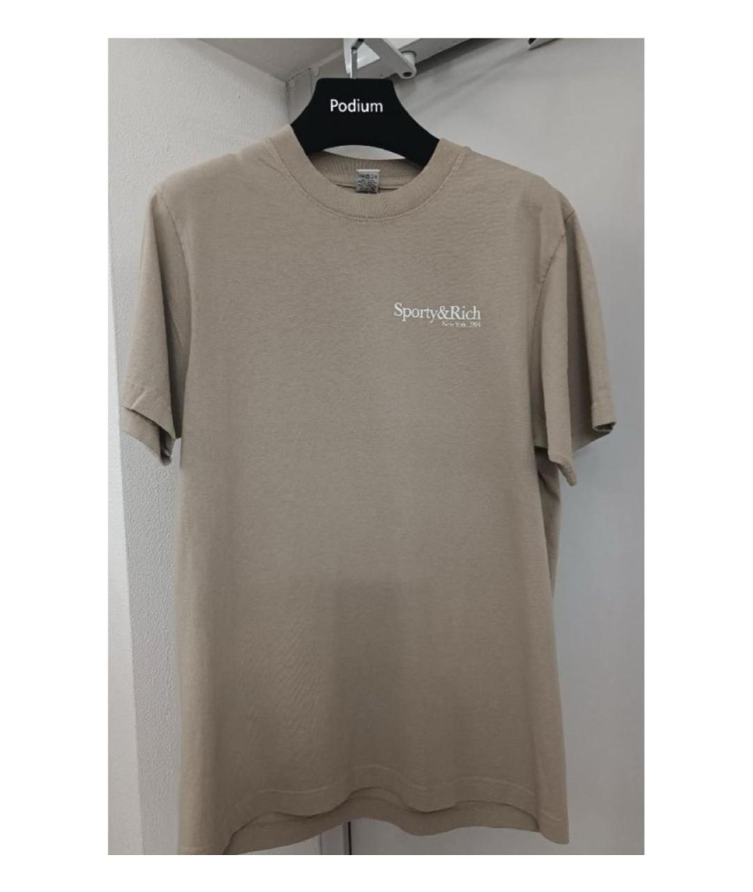 SPORTY AND RICH Бежевая хлопковая футболка, фото 8