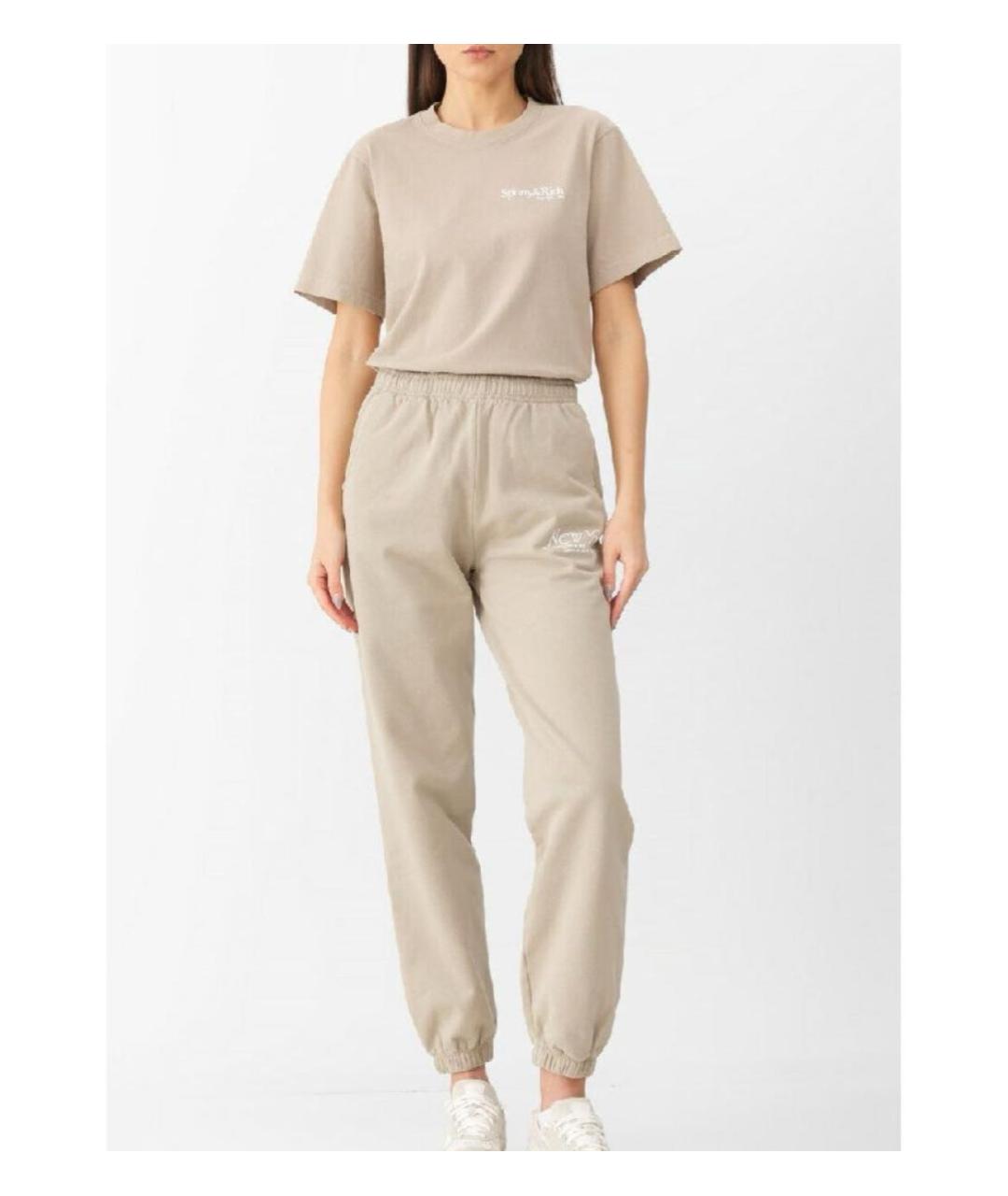 SPORTY AND RICH Бежевая хлопковая футболка, фото 4