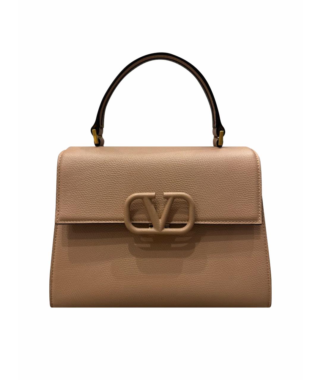 VALENTINO Бежевая кожаная сумка с короткими ручками, фото 1