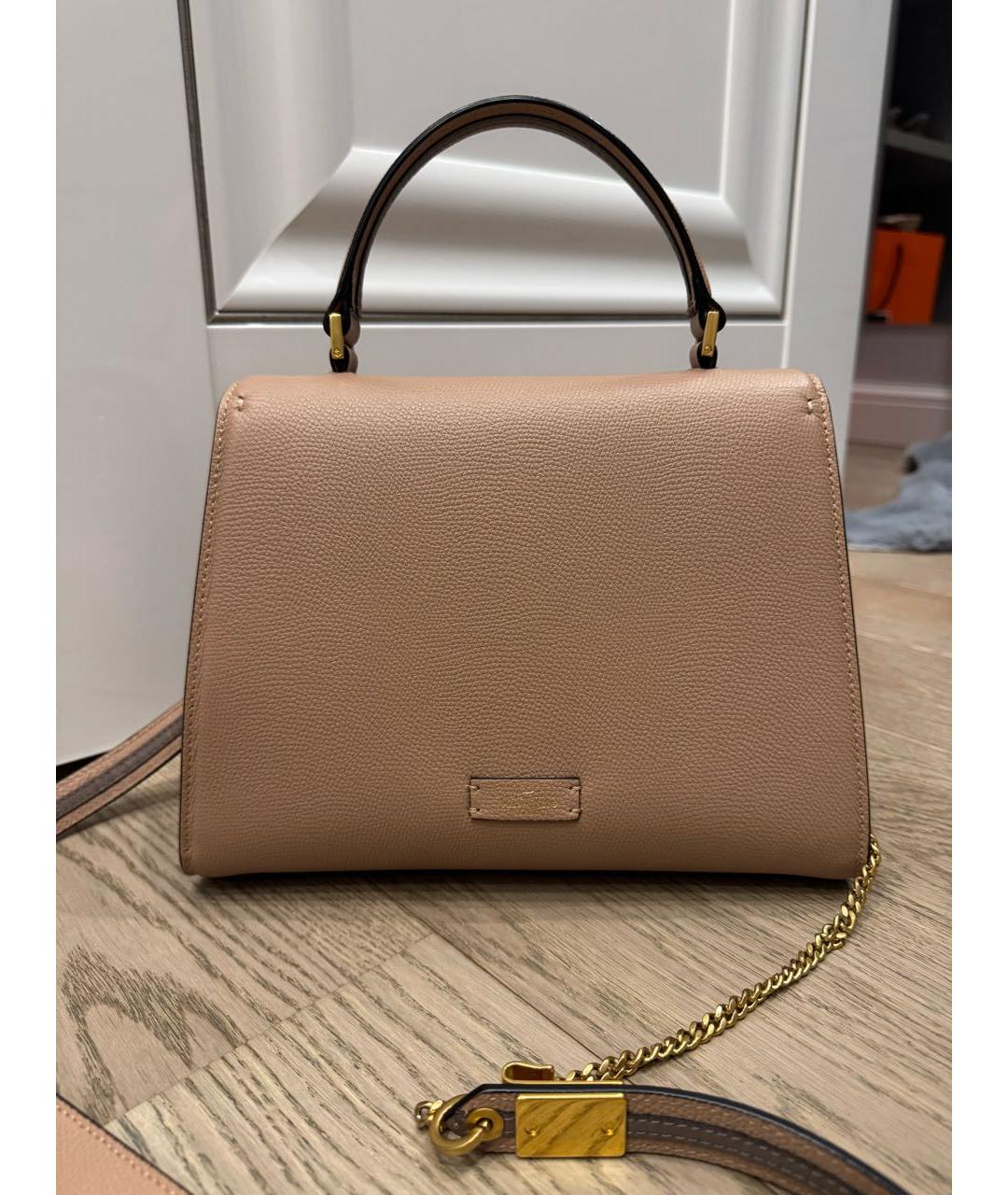 VALENTINO Бежевая кожаная сумка с короткими ручками, фото 3