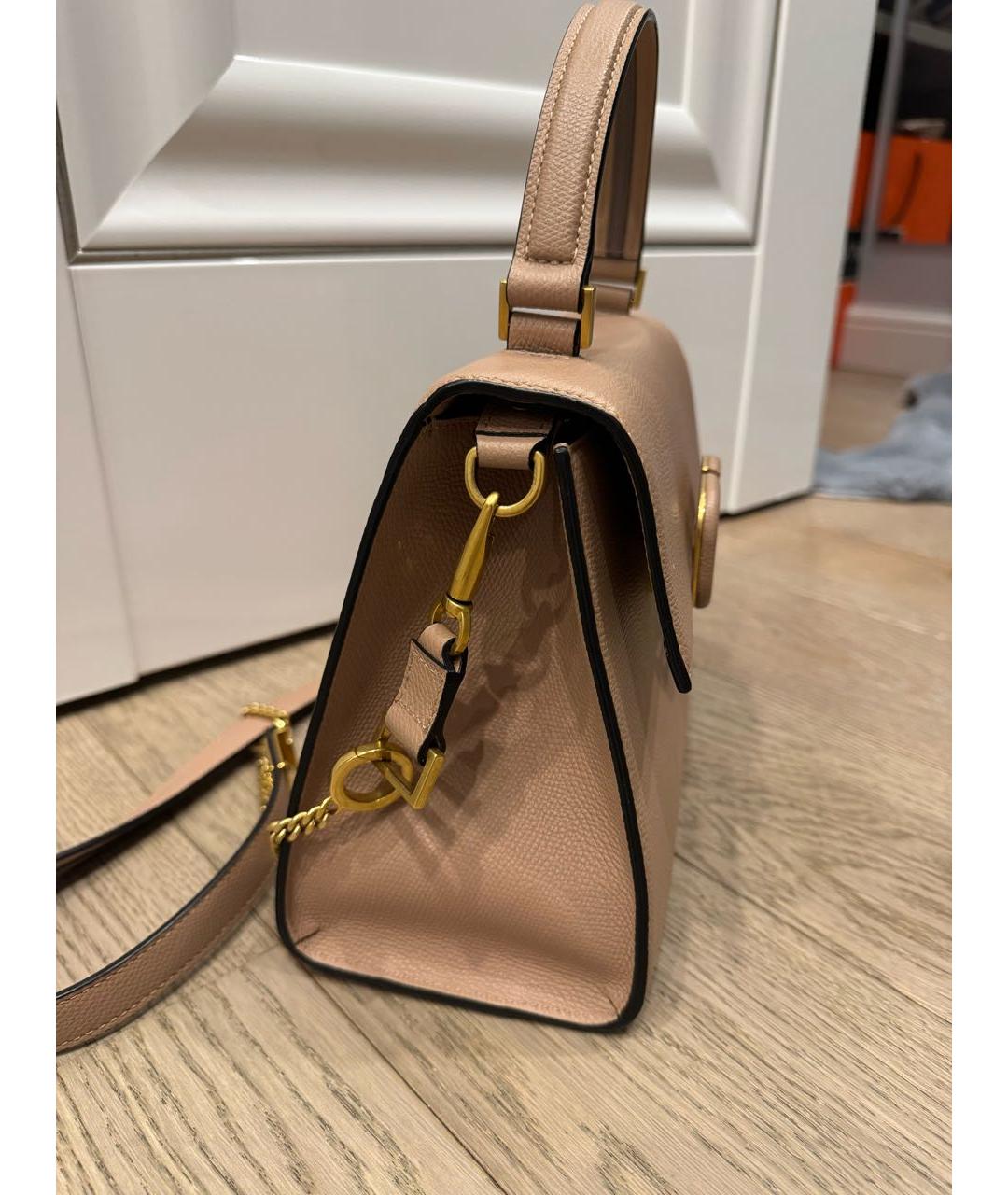 VALENTINO Бежевая кожаная сумка с короткими ручками, фото 7
