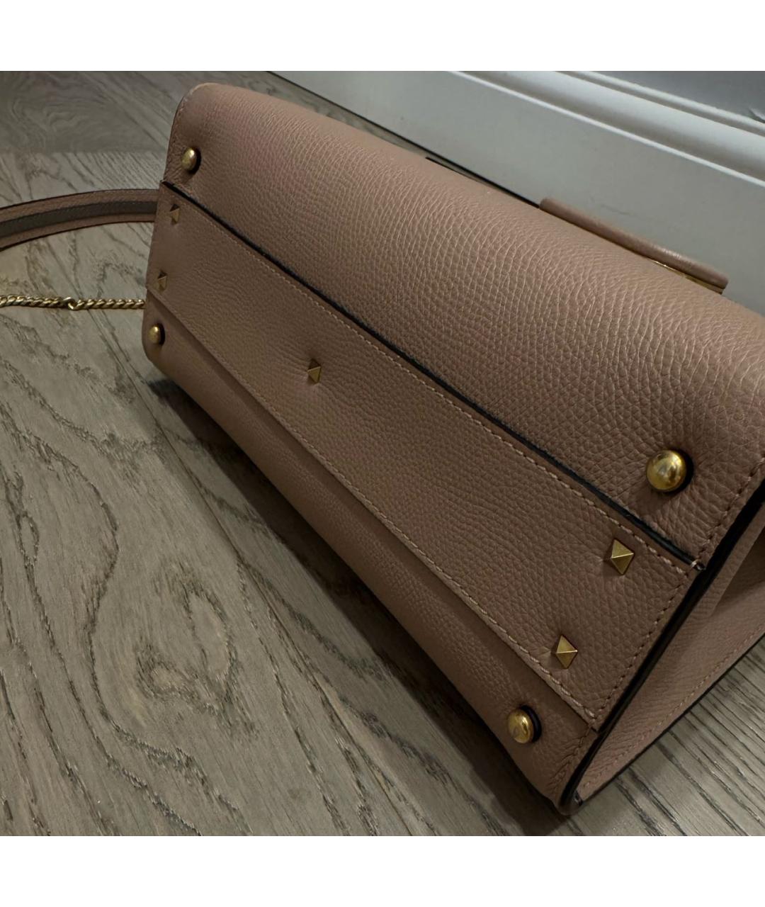 VALENTINO Бежевая кожаная сумка с короткими ручками, фото 5