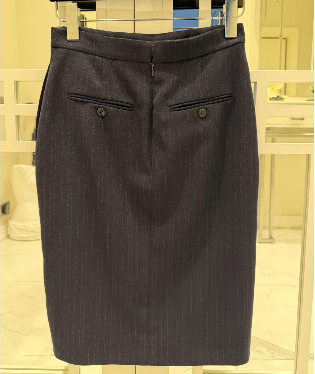 SAINT LAURENT Темно-синяя шерстяная юбка миди, фото 2