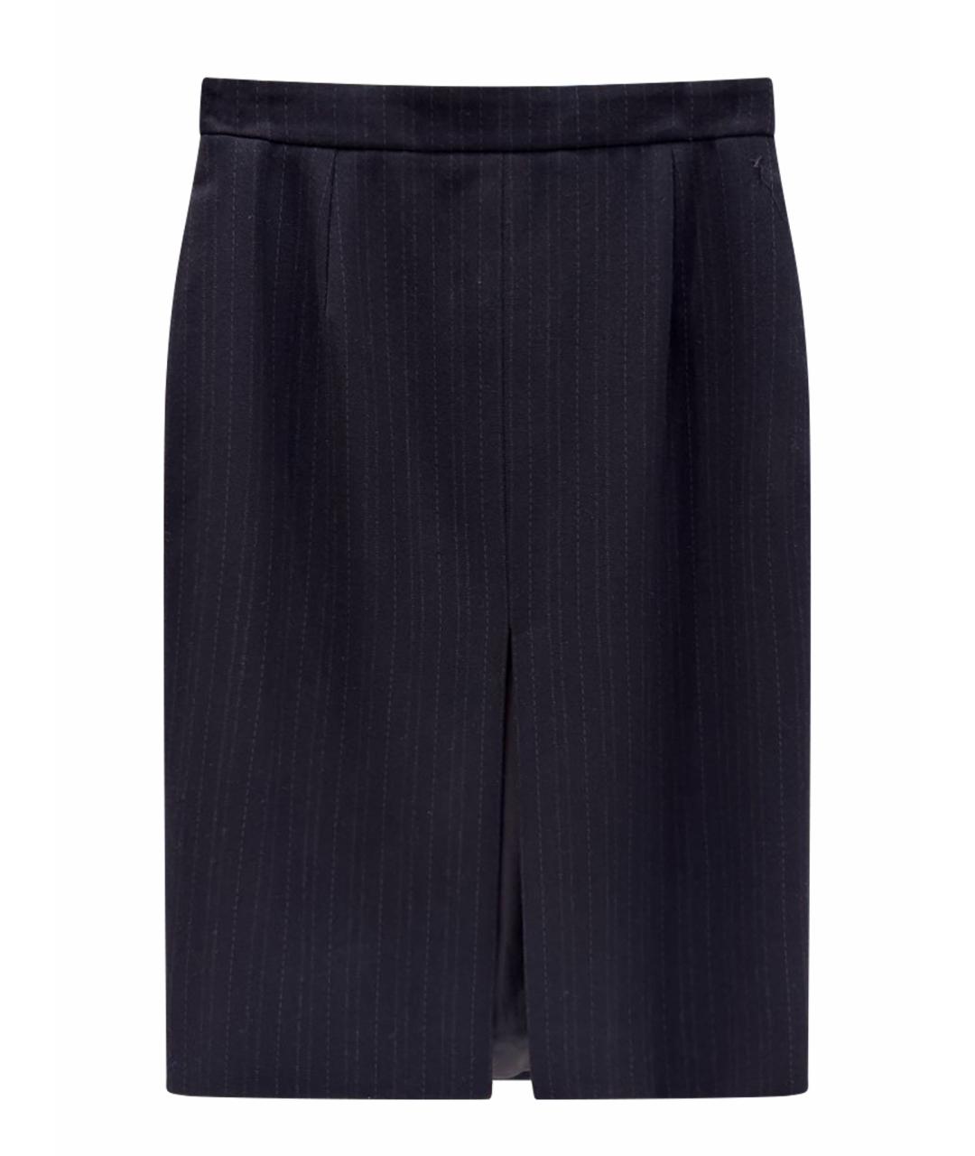 SAINT LAURENT Темно-синяя шерстяная юбка миди, фото 1