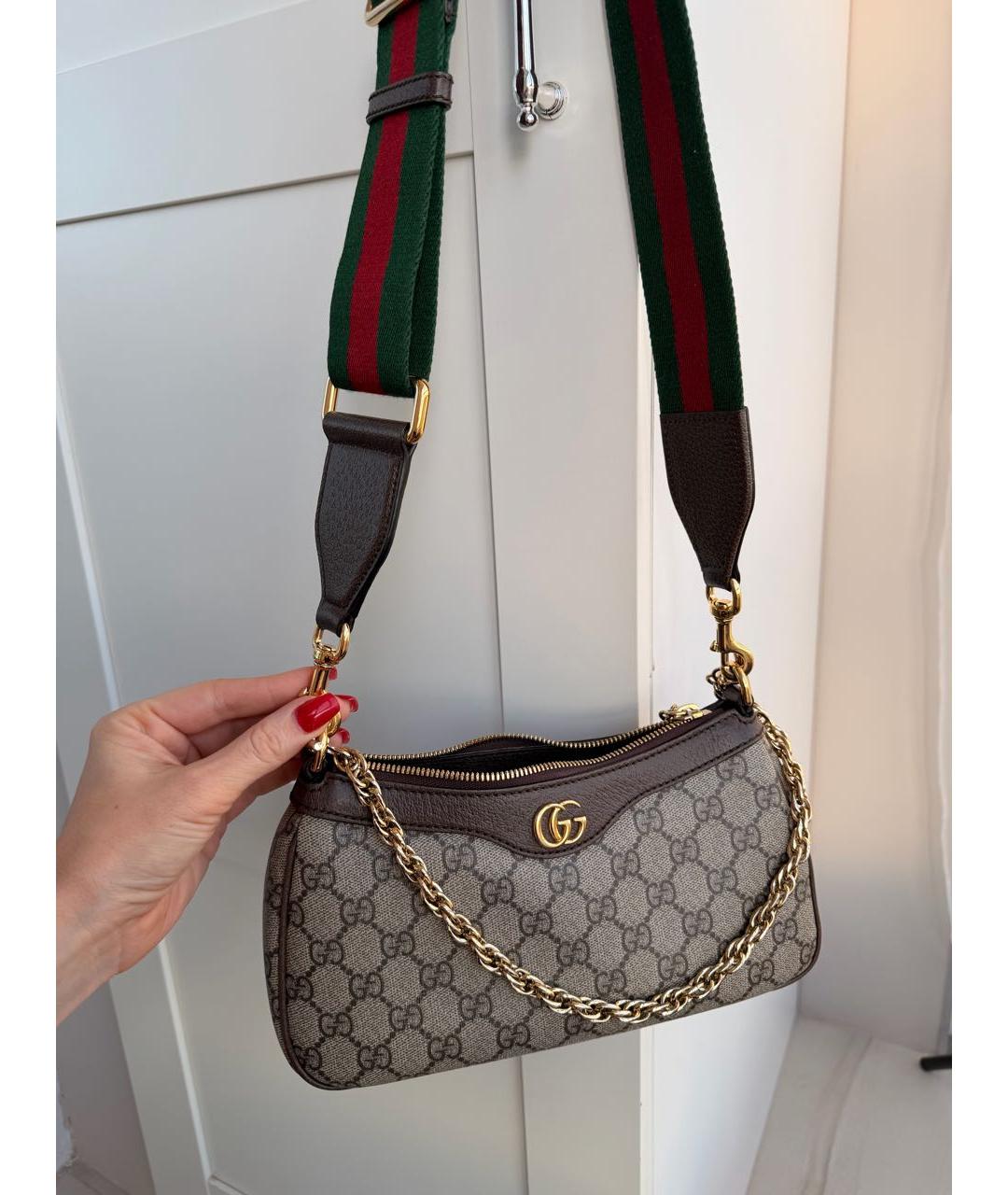 GUCCI Коричневая кожаная сумка через плечо, фото 7