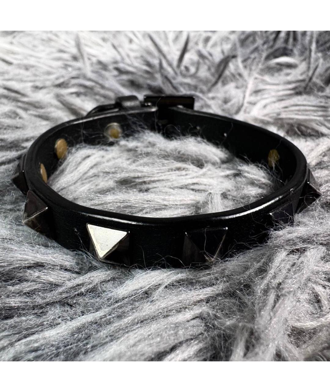 VALENTINO Черный кожаный браслет, фото 3
