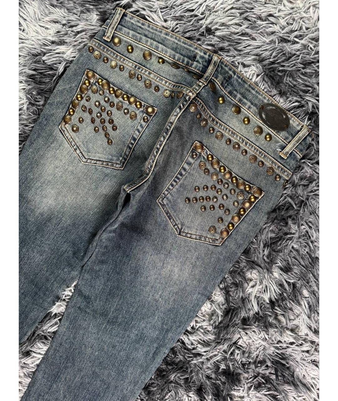 JUST CAVALLI Синие хлопковые прямые джинсы, фото 3