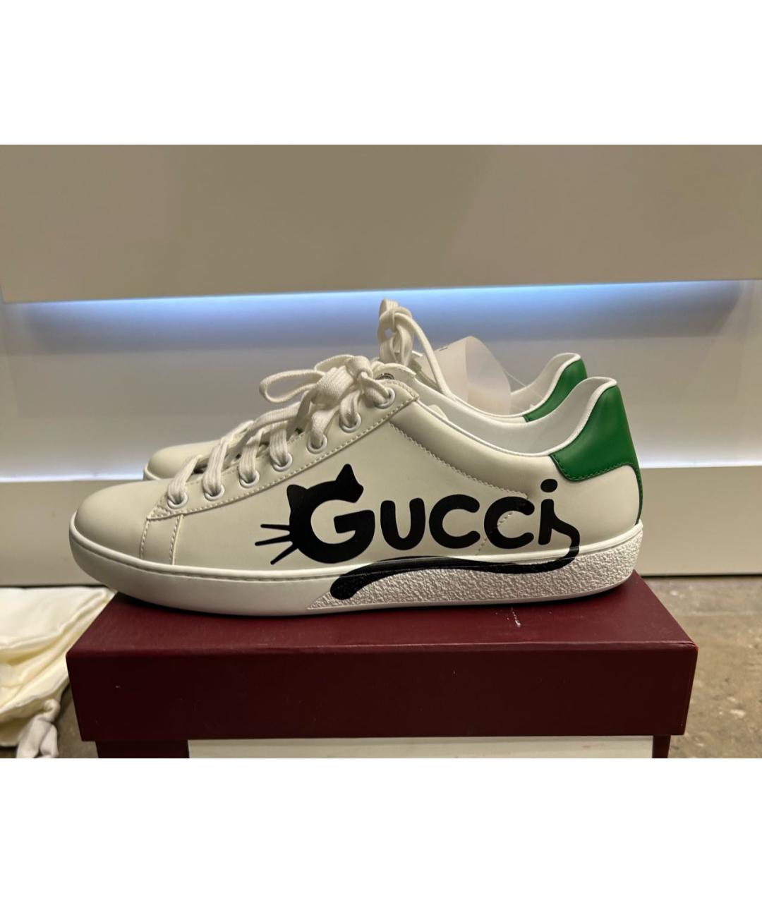 GUCCI Белые кожаные кроссовки, фото 8