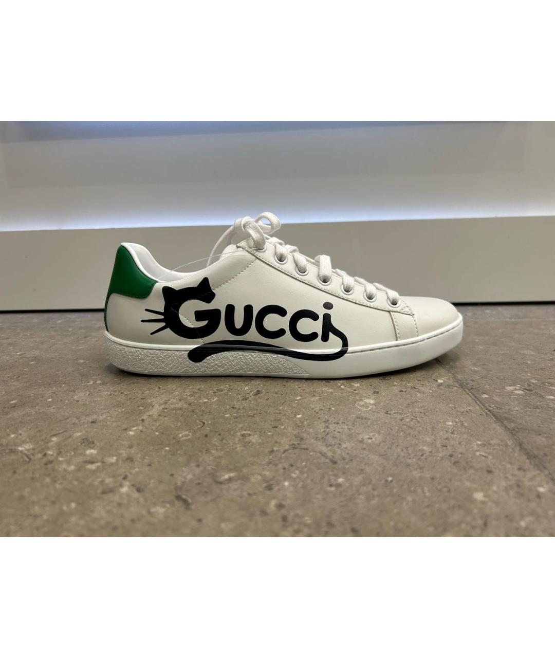 GUCCI Белые кожаные кроссовки, фото 9