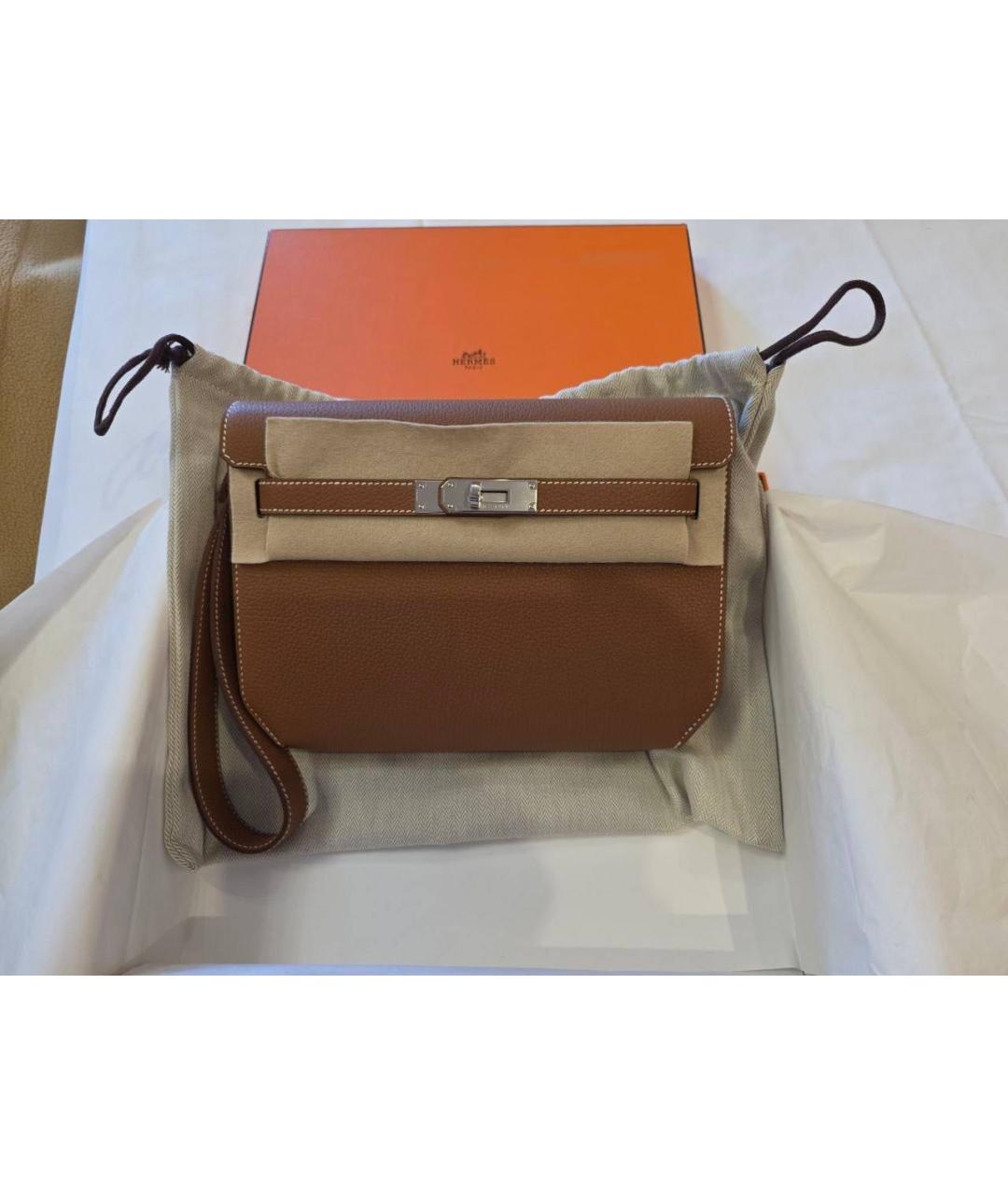 HERMES Коричневая кожаная барсетка, фото 7