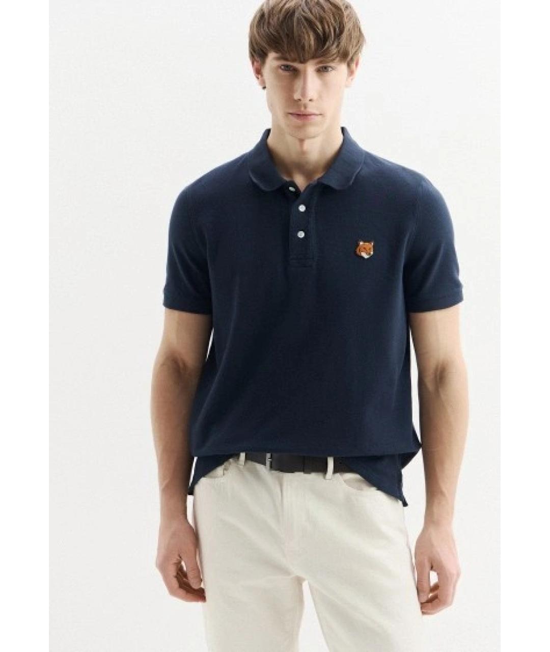 MAISON KITSUNE Темно-синее хлопковое поло с коротким рукавом, фото 3