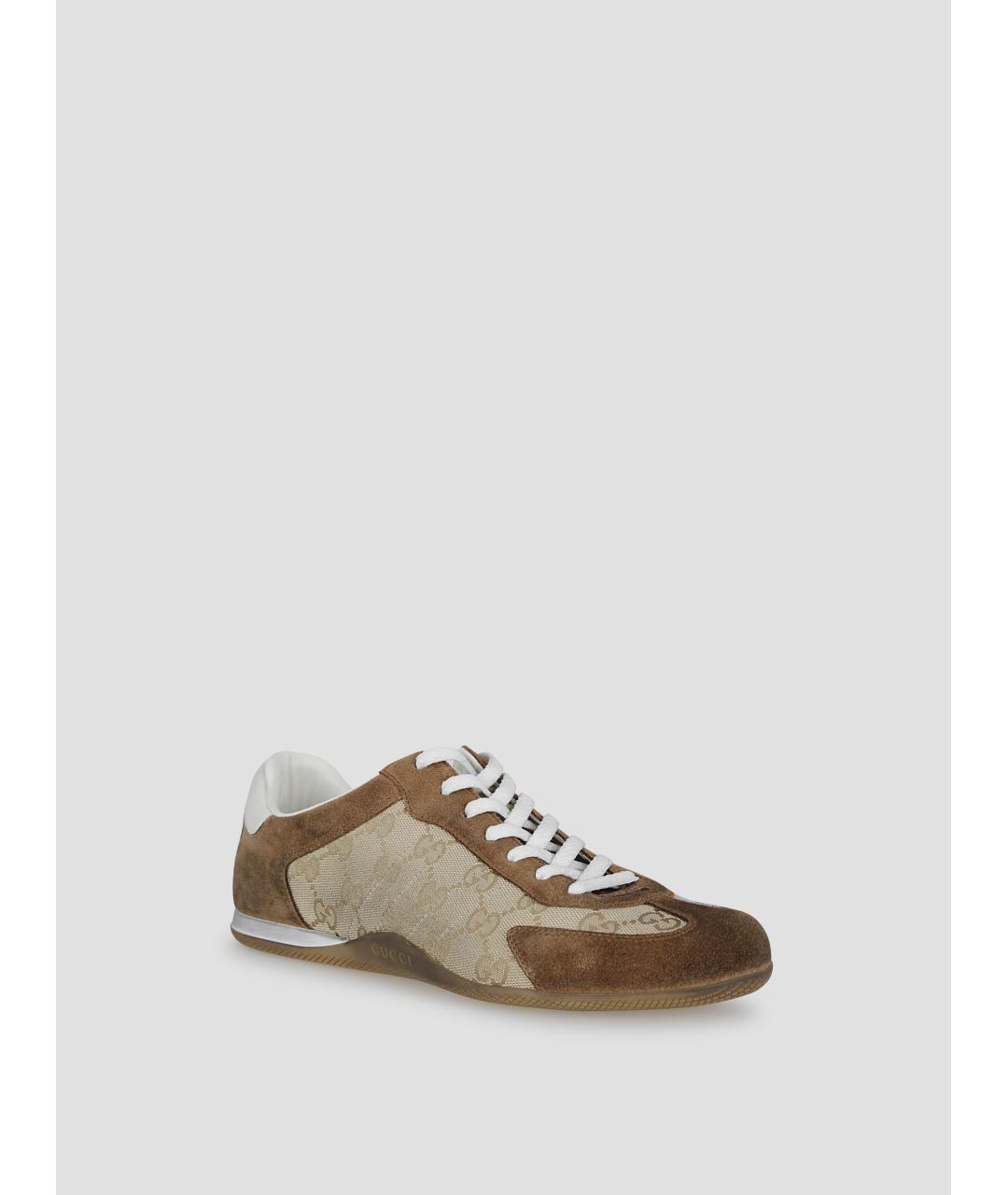 GUCCI Коричневые текстильные низкие кроссовки / кеды, фото 2