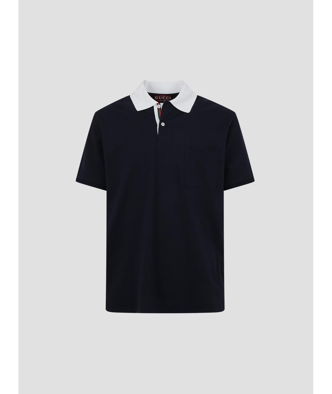 GUCCI Темно-синее хлопко-эластановое поло с коротким рукавом, фото 4