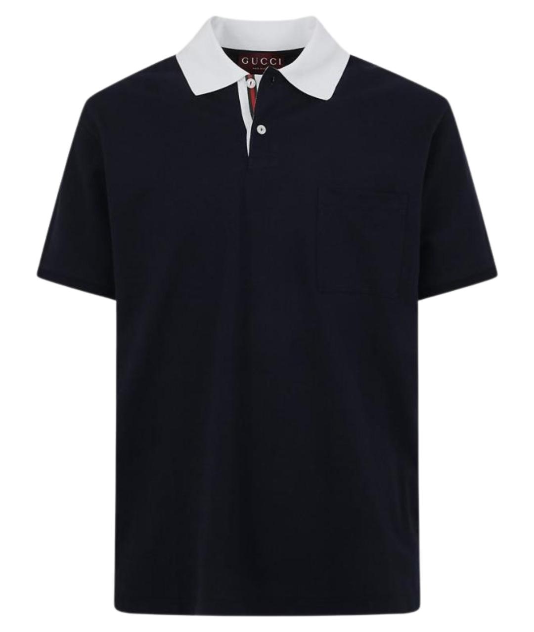GUCCI Темно-синее хлопко-эластановое поло с коротким рукавом, фото 1