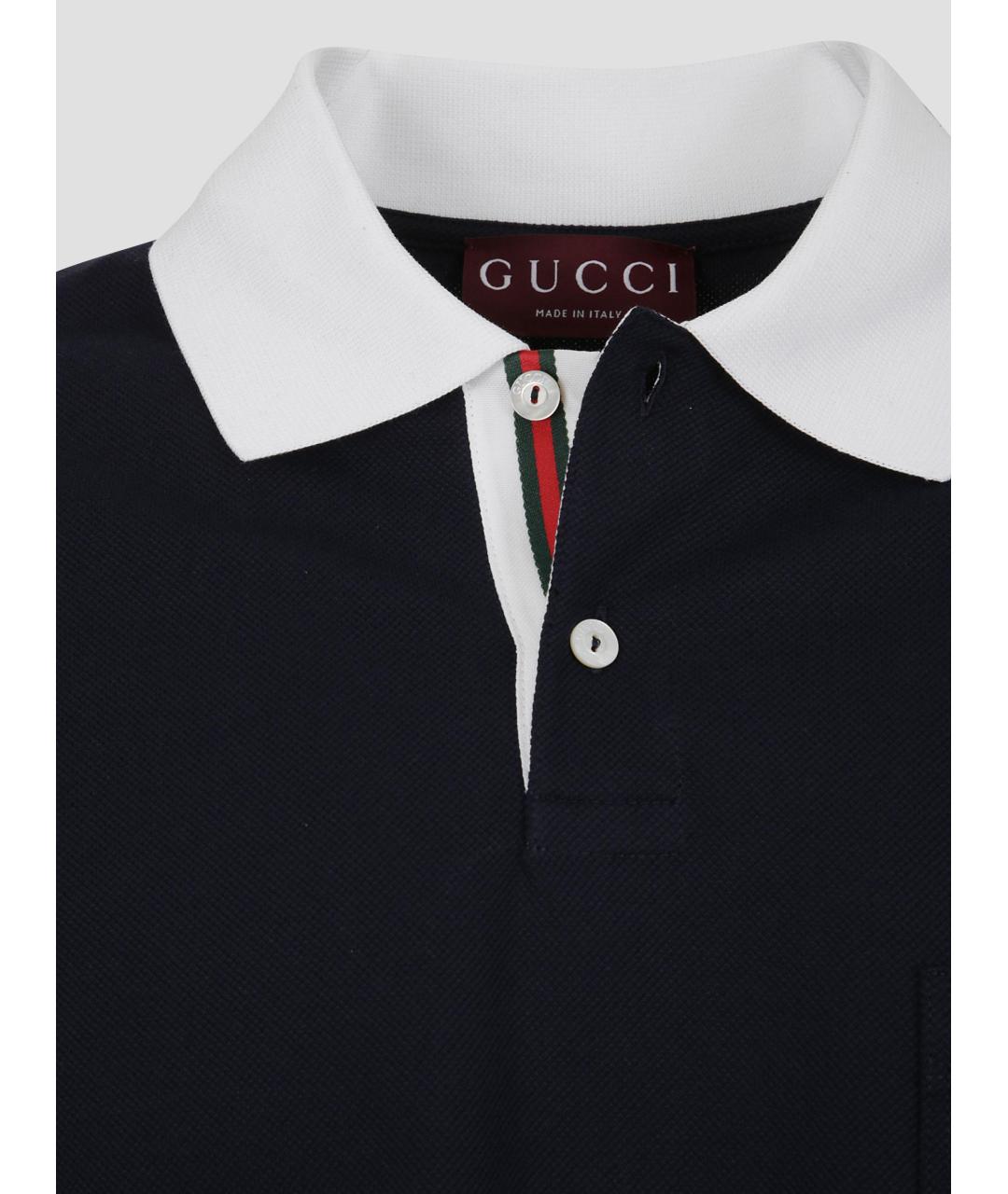 GUCCI Темно-синее хлопко-эластановое поло с коротким рукавом, фото 3