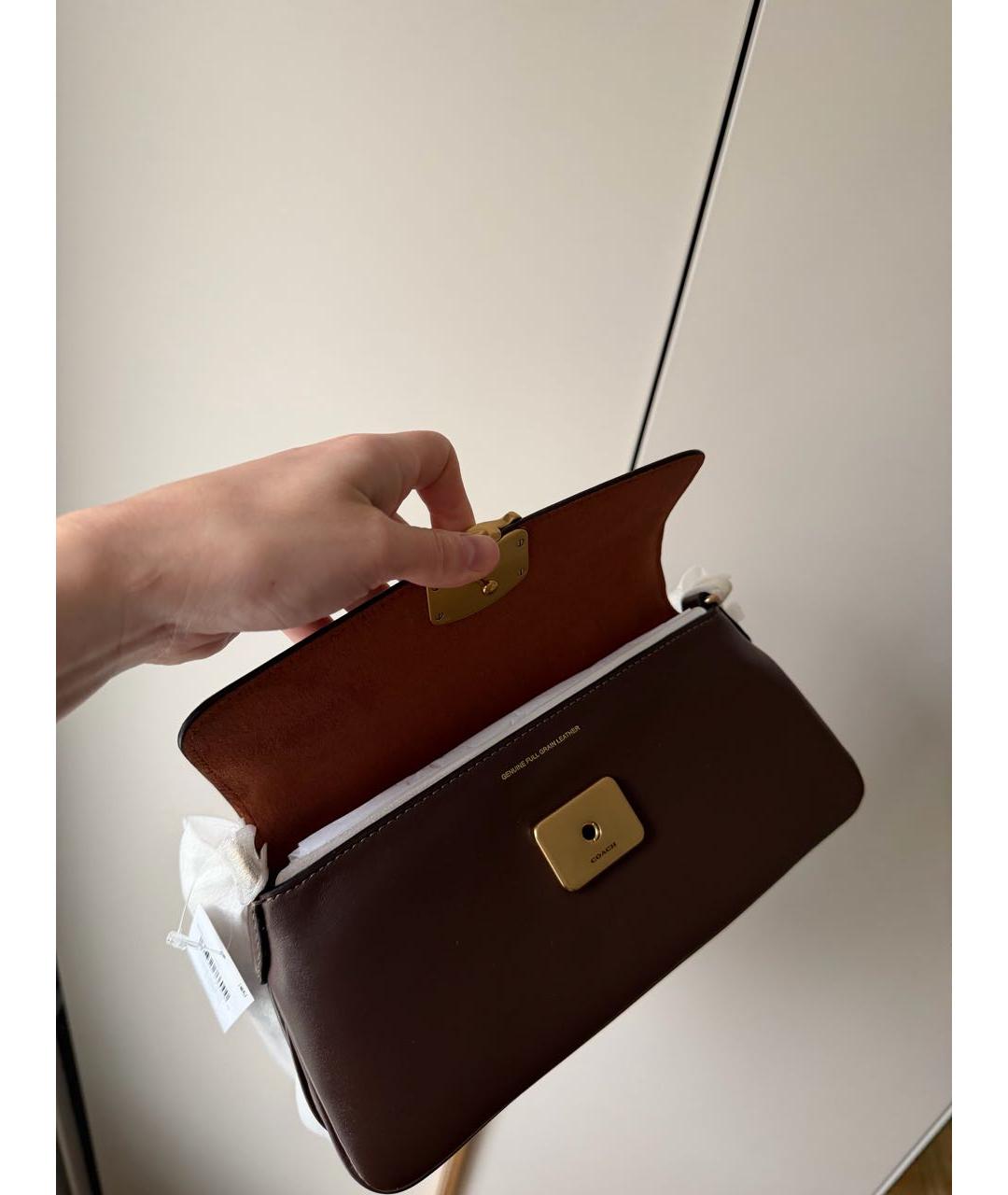 COACH Коричневая кожаная сумка через плечо, фото 5