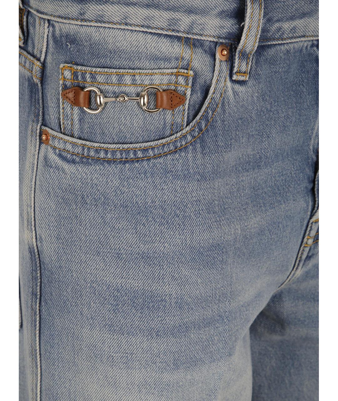 GUCCI Голубые хлопковые прямые джинсы, фото 3