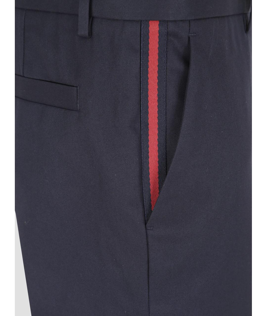 GUCCI Темно-синие хлопковые классические брюки, фото 3