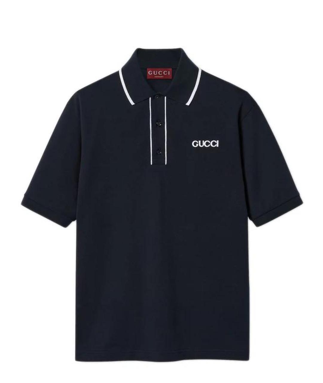 GUCCI Темно-синее хлопко-эластановое поло с коротким рукавом, фото 1
