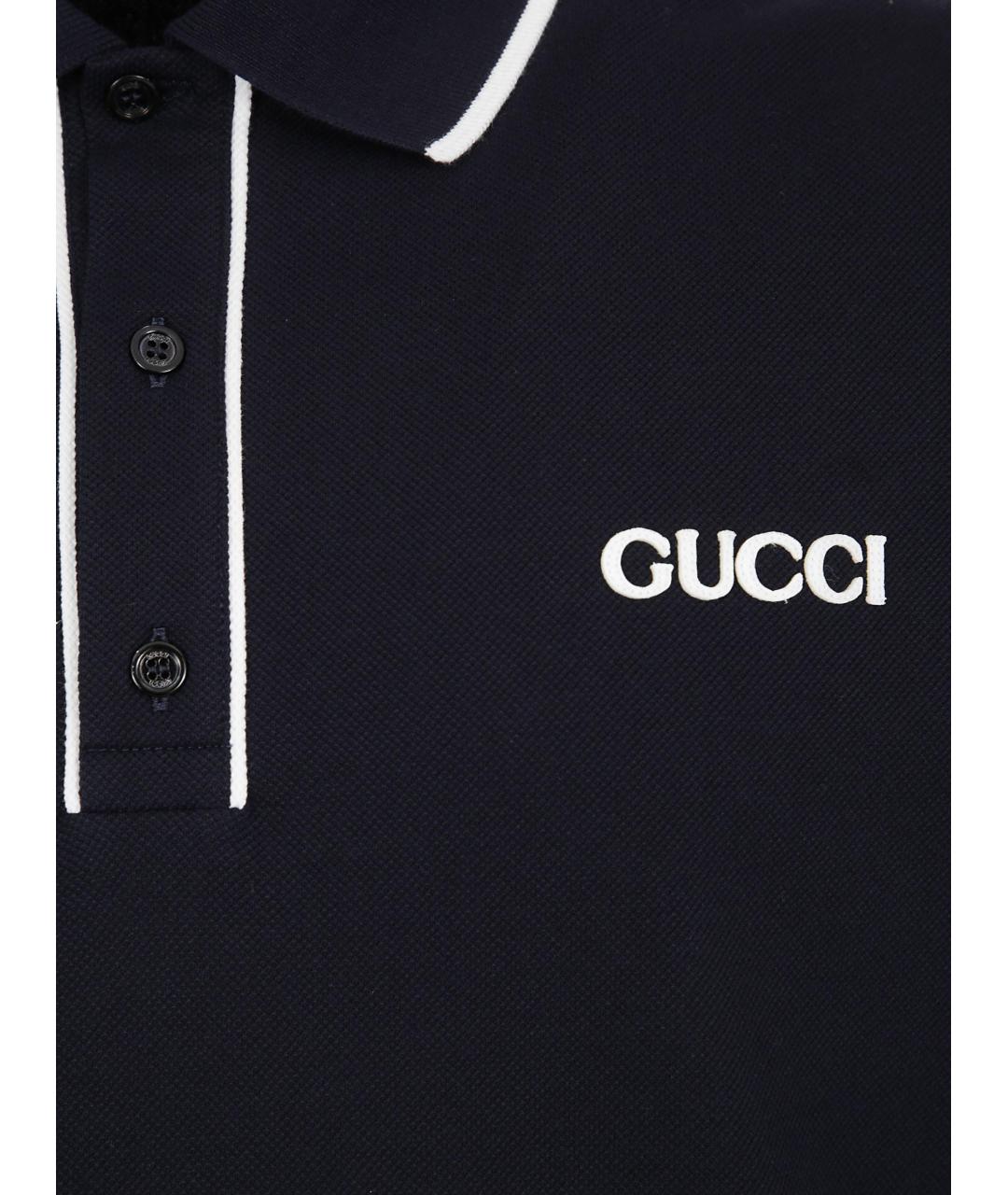 GUCCI Темно-синее хлопко-эластановое поло с коротким рукавом, фото 3