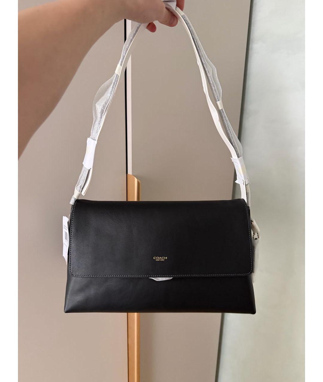 COACH Черная кожаная сумка с короткими ручками, фото 3