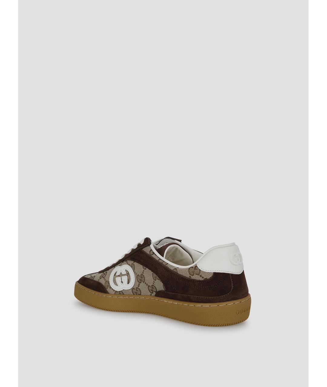 GUCCI Коричневые текстильные низкие кроссовки / кеды, фото 3